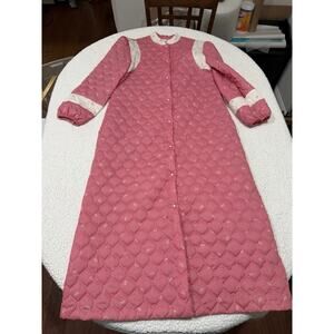 VTG Beco Originals M Pink Quilted Pearl Snap Nightgown Robe Full Length USA